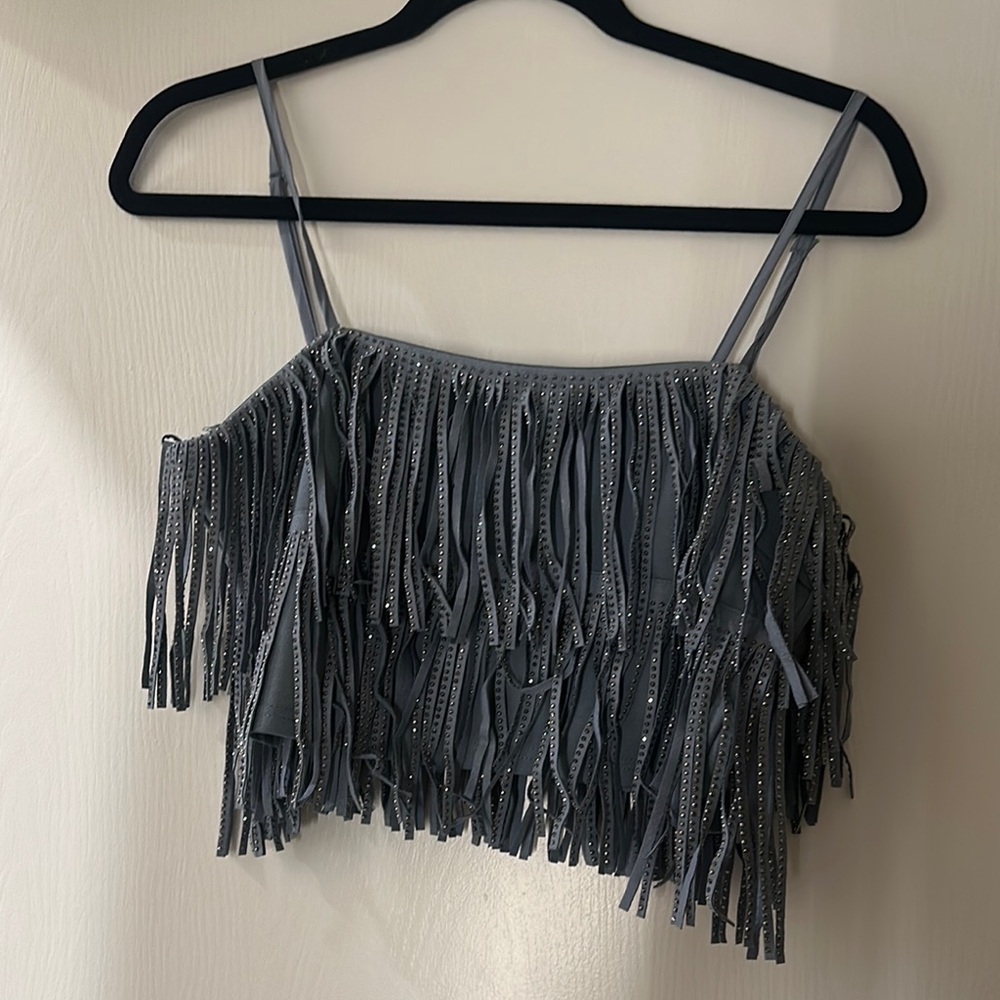 Gray Fringe Women's Top